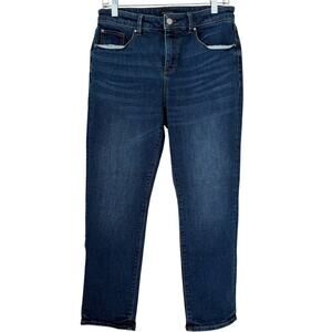 Ann Taylor The Taper Mid Rise Dark Wash Denim Jeans Size 6 Petite Cotton Blend